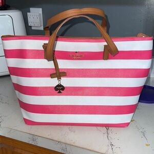 Kate Spade Pink and White Striped Tote
